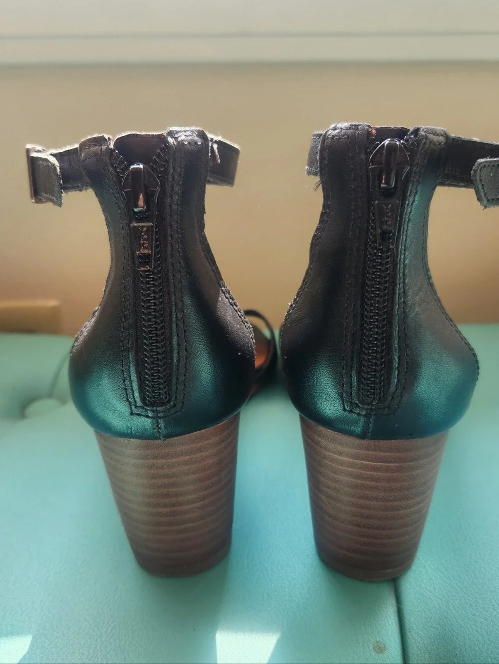 Lucky Brand Black Leather Jodella Ankle-Strap Wedge Sandals with Buckle 7.5 med